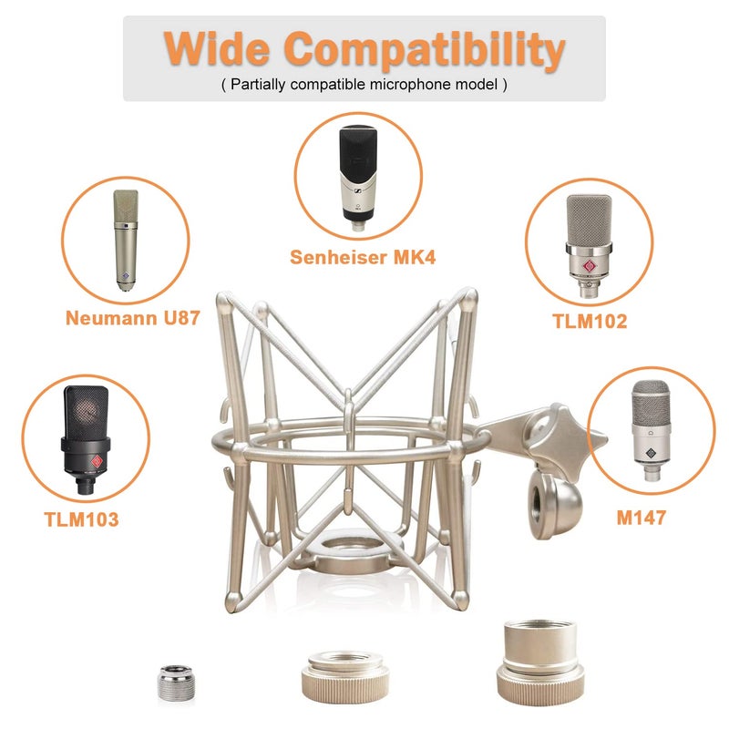 Boseen Spider Microphone Shock Mount Mic Holder - Anti Vibration Metal Spider Shockmount Compatible with Neumann U47 U67 U87 TLM102 TLM103 TLM107 M147 M149 Senheiser MK4 MK8 Condenser Microphones - Image 4